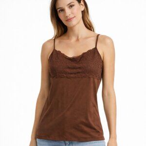 Y2K Boutique Essentials Brown Lace Trimmed Cami Top Sz S